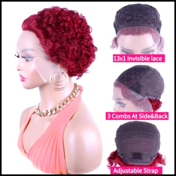Short Curly Lace Front Wig Human Hair Pixie Cut Pre Plucked Glueless main image 5